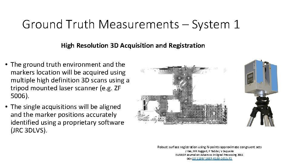 Ground Truth Measurements – System 1 High Resolution 3 D Acquisition and Registration •