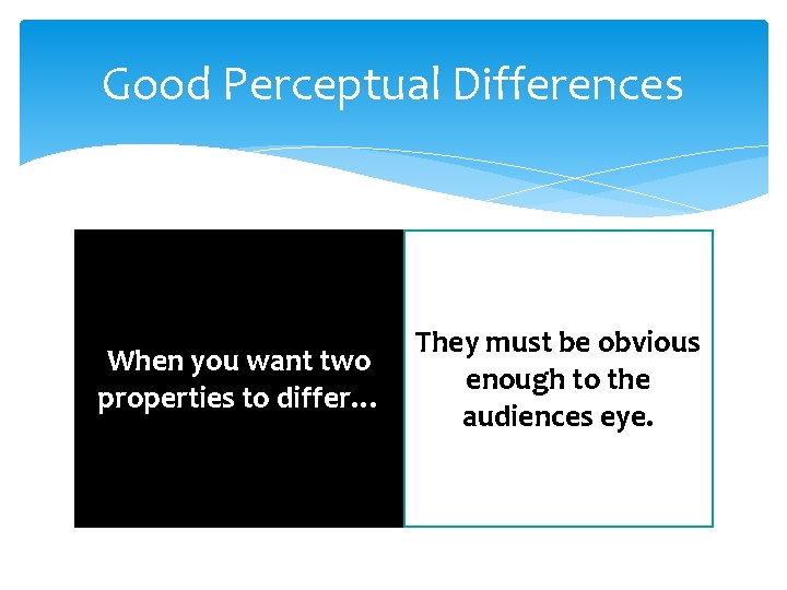 Good Perceptual Differences When you want two properties to differ… They must be obvious