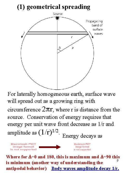 (1) geometrical spreading For laterally homogeneous earth, surface wave will spread out as a