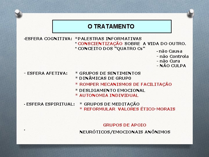 O TRATAMENTO -ESFERA COGNITIVA: *PALESTRAS INFORMATIVAS * CONSCIENTIZAÇÃO SOBRE A VIDA DO OUTRO. * O TRATAMENTO -ESFERA COGNITIVA: *PALESTRAS INFORMATIVAS * CONSCIENTIZAÇÃO SOBRE A VIDA DO OUTRO. *
