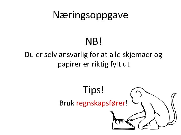 Næringsoppgave NB! Du er selv ansvarlig for at alle skjemaer og papirer er riktig