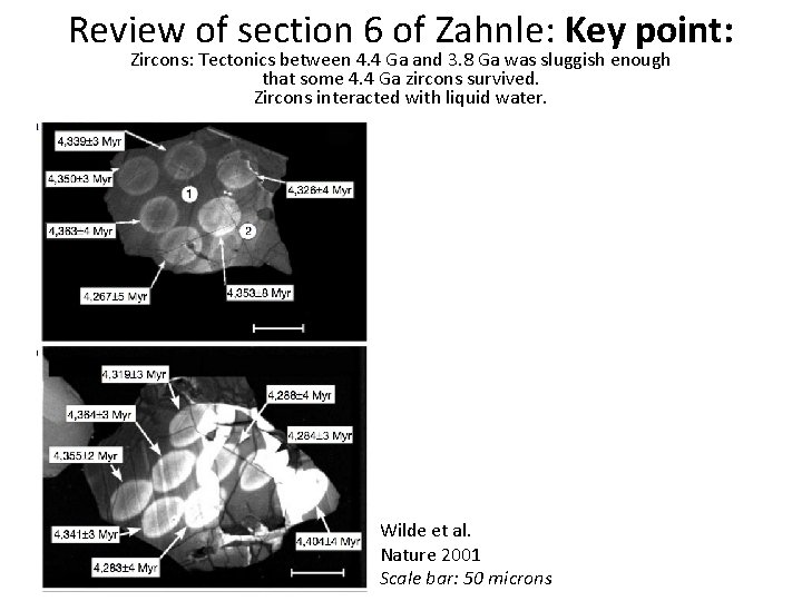 Review of section 6 of Zahnle: Key point: Zircons: Tectonics between 4. 4 Ga