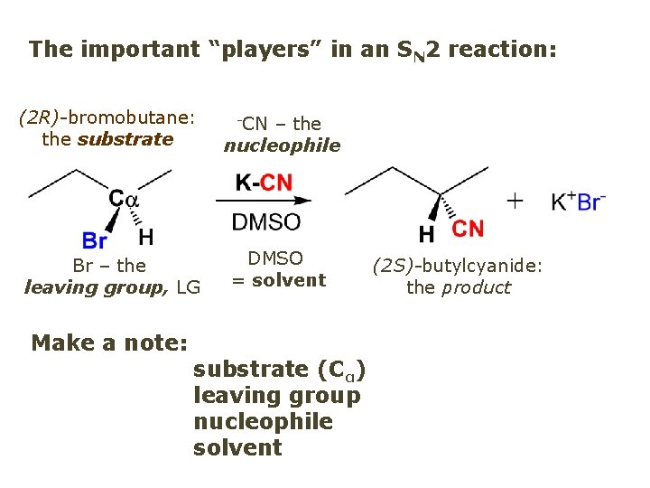 The important “players” in an SN 2 reaction: (2 R)-bromobutane: the substrate – the