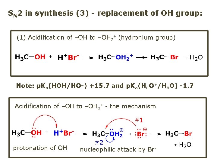 SN 2 in synthesis (3) - replacement of OH group: (1) Acidification of –OH
