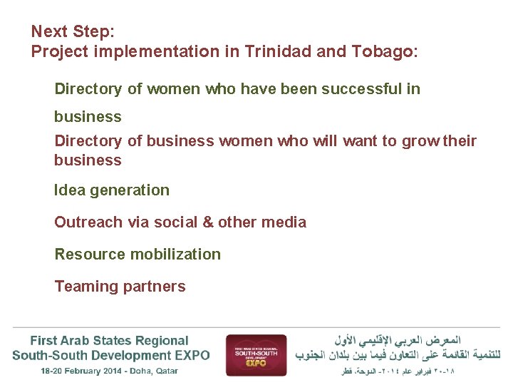 Next Step: Project implementation in Trinidad and Tobago: Directory of women who have been