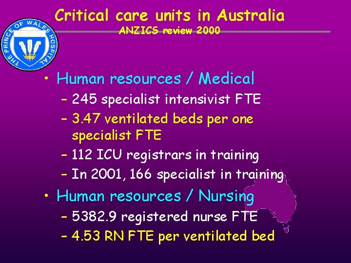 Critical care units in Australia ANZICS review 2000 • Human resources / Medical – Critical care units in Australia ANZICS review 2000 • Human resources / Medical –