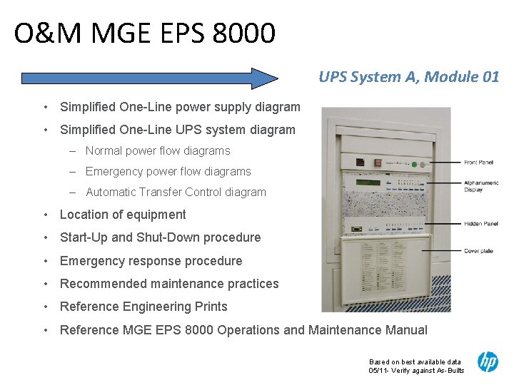O&M MGE EPS 8000 UPS System A, Module 01 • Simplified One-Line power supply