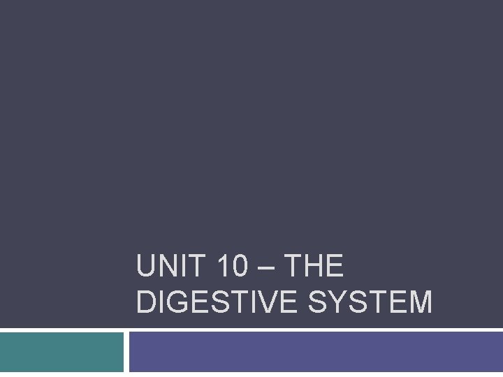 UNIT 10 – THE DIGESTIVE SYSTEM 