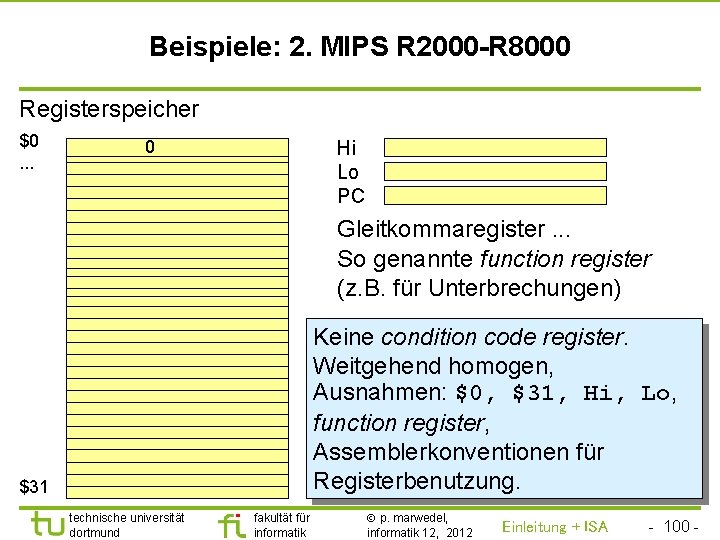 TU Dortmund Beispiele: 2. MIPS R 2000 -R 8000 Registerspeicher $0. . . 0
