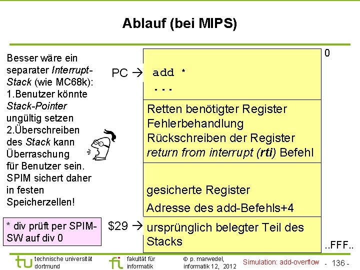 TU Dortmund Ablauf (bei MIPS) Besser wäre ein separater Interrupt. Stack (wie MC 68