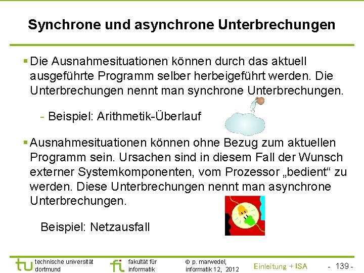 TU Dortmund Synchrone und asynchrone Unterbrechungen § Die Ausnahmesituationen können durch das aktuell ausgeführte