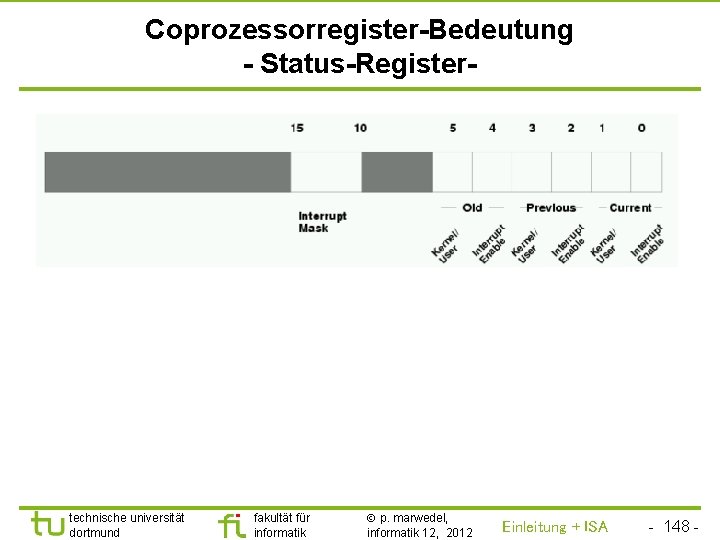 TU Dortmund Coprozessorregister-Bedeutung - Status-Register- technische universität dortmund fakultät für informatik p. marwedel, informatik