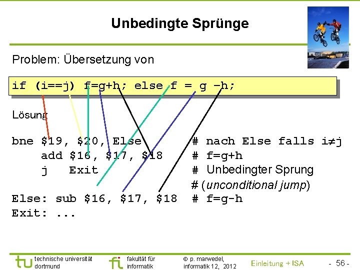 TU Dortmund Unbedingte Sprünge Problem: Übersetzung von if (i==j) f=g+h; else f = g