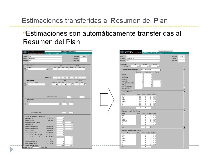 Estimaciones transferidas al Resumen del Plan Estimaciones son automáticamente transferidas al Resumen del Plan