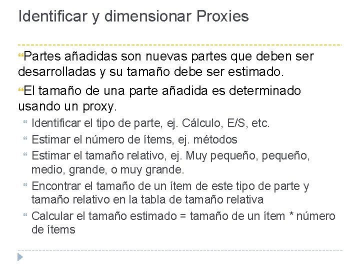 Identificar y dimensionar Proxies Partes añadidas son nuevas partes que deben ser desarrolladas y