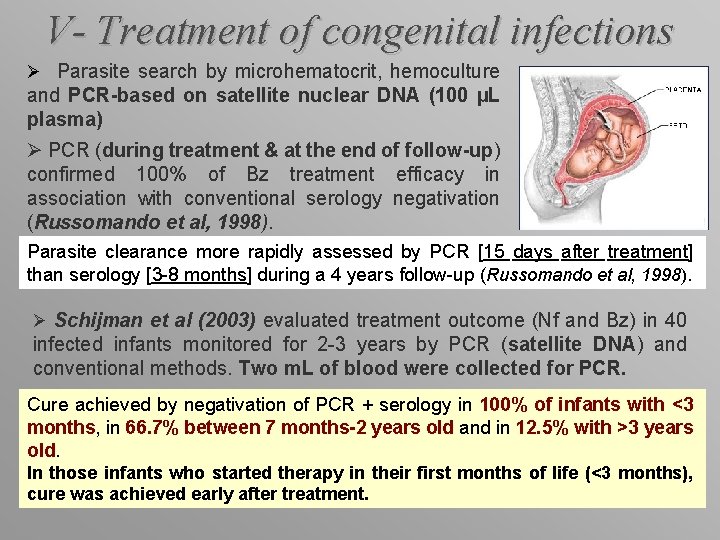 V- Treatment of congenital infections Ø Parasite search by microhematocrit, hemoculture and PCR-based on