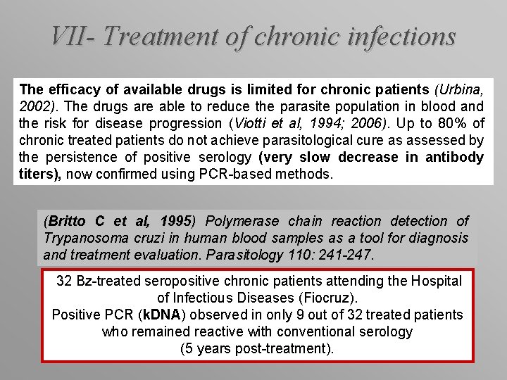 VII- Treatment of chronic infections The efficacy of available drugs is limited for chronic