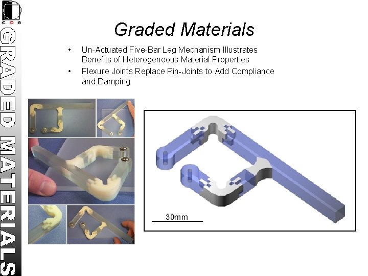 Graded Materials • • Un-Actuated Five-Bar Leg Mechanism Illustrates Benefits of Heterogeneous Material Properties