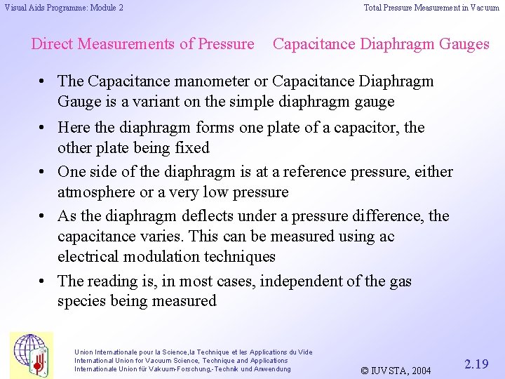 Visual Aids Programme: Module 2 Direct Measurements of Pressure Total Pressure Measurement in Vacuum