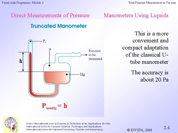 Visual Aids Programme: Module 2 Direct Measurements of Pressure Total Pressure Measurement in Vacuum