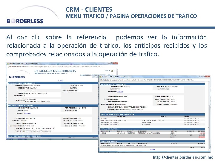 CRM - CLIENTES MENU TRAFICO / PAGINA OPERACIONES DE TRAFICO Al dar clic sobre