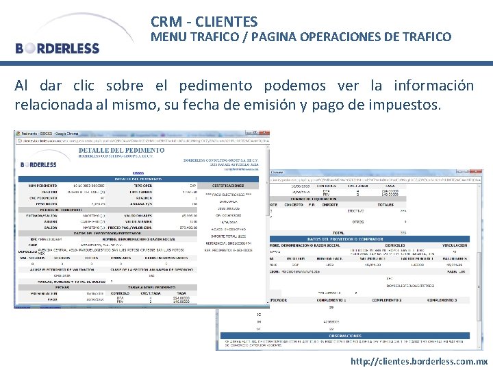 CRM - CLIENTES MENU TRAFICO / PAGINA OPERACIONES DE TRAFICO Al dar clic sobre