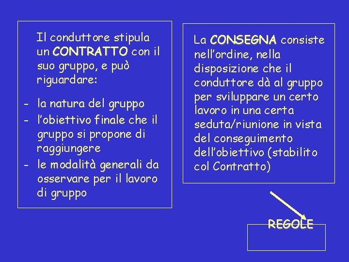 Il conduttore stipula un CONTRATTO con il suo gruppo, e può riguardare: - la