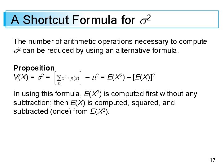 A Shortcut Formula for 2 The number of arithmetic operations necessary to compute 2
