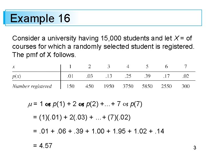 Example 16 Consider a university having 15, 000 students and let X = of