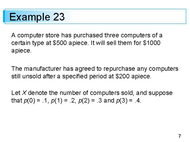 Example 23 A computer store has purchased three computers of a certain type at