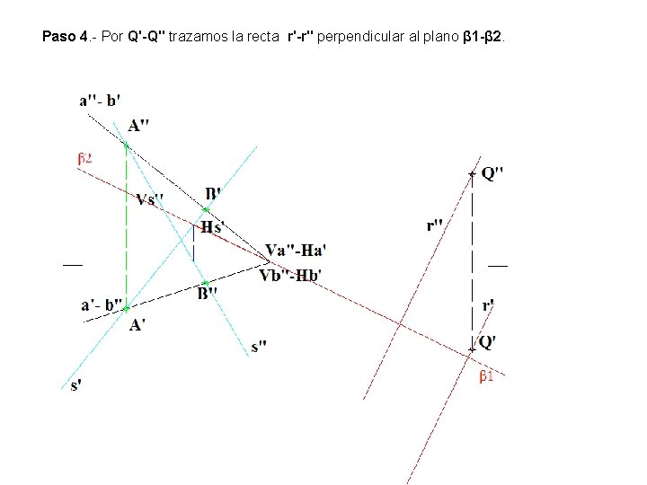 Paso 4. - Por Q'-Q'' trazamos la recta r'-r'' perpendicular al plano β 1