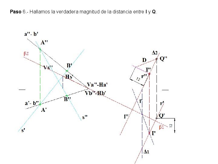 Paso 6. - Hallamos la verdadera magnitud de la distancia entre I y Q.