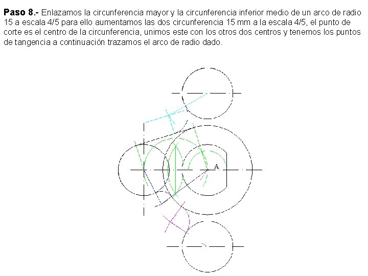 Paso 8. - Enlazamos la circunferencia mayor y la circunferencia inferior medio de un