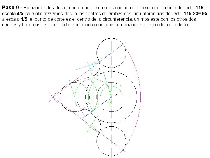 Paso 9. - Enlazamos las dos circunferencia extremas con un arco de circunferencia de