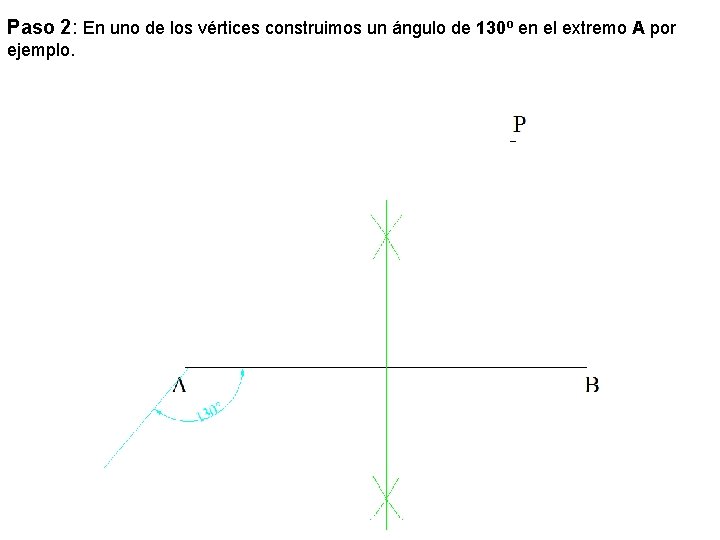 Paso 2: En uno de los vértices construimos un ángulo de 130º en el