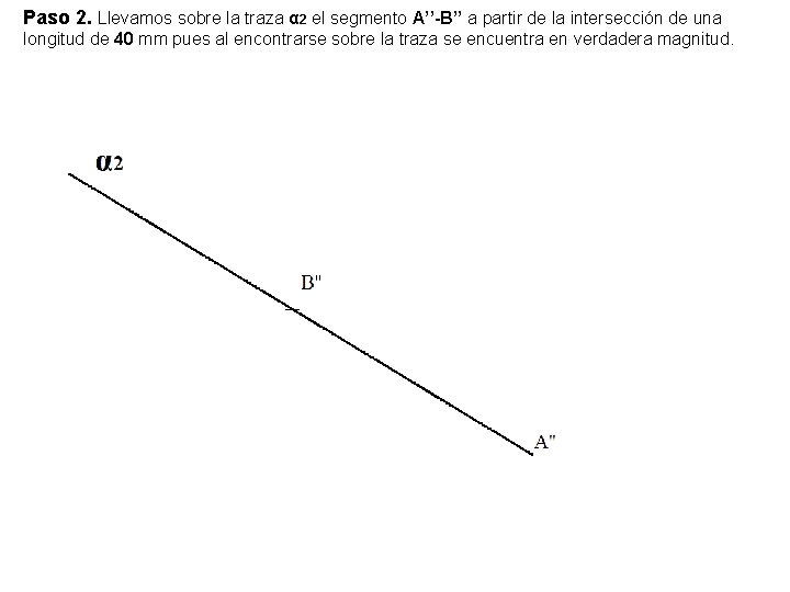 Paso 2. Llevamos sobre la traza α 2 el segmento A’’-B’’ a partir de