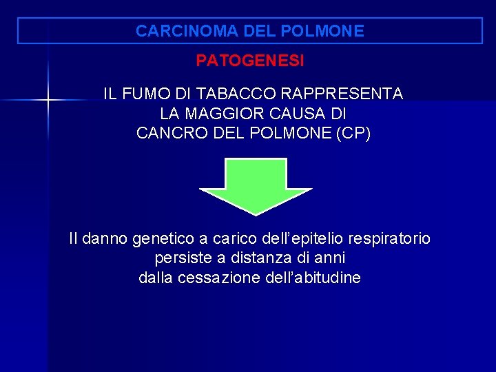 CARCINOMA DEL POLMONE PATOGENESI IL FUMO DI TABACCO RAPPRESENTA LA MAGGIOR CAUSA DI CANCRO