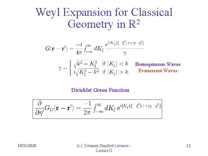 Weyl Expansion for Classical Geometry in R 2 Homogeneous Waves Evanescent Waves Dirichlet Green