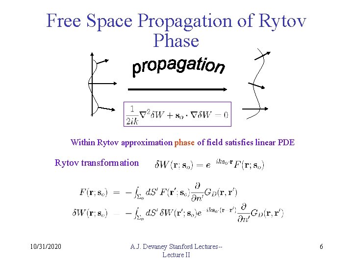 Free Space Propagation of Rytov Phase Within Rytov approximation phase of field satisfies linear