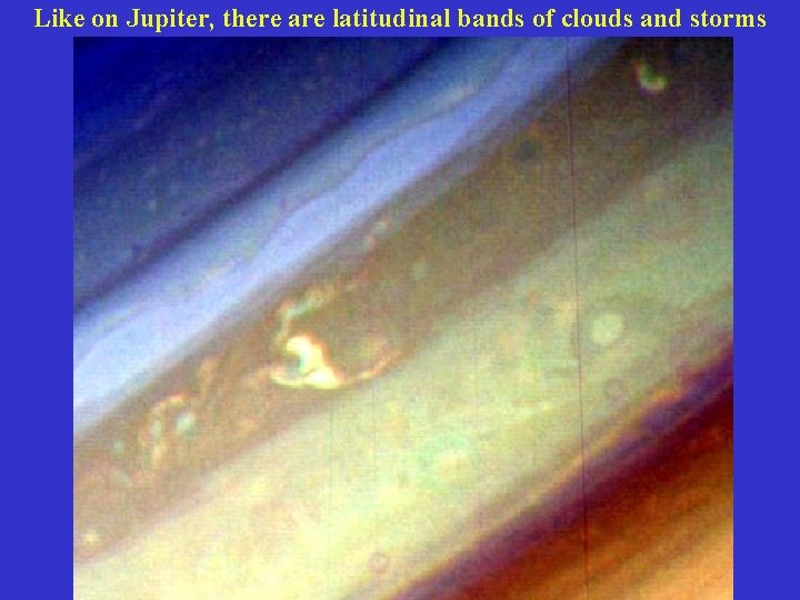 Like on Jupiter, there are latitudinal bands of clouds and storms 