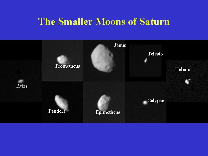 The Smaller Moons of Saturn Janus Telesto Prometheus Helene Atlas Calypso Pandora Epimetheus 