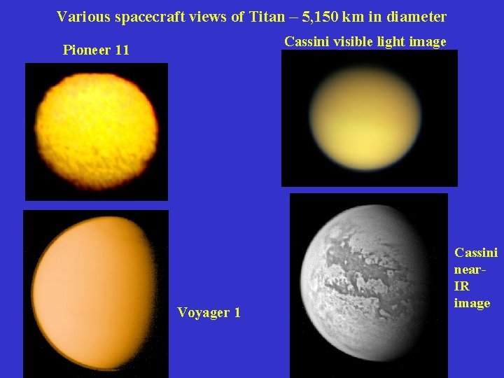 Various spacecraft views of Titan – 5, 150 km in diameter Cassini visible light