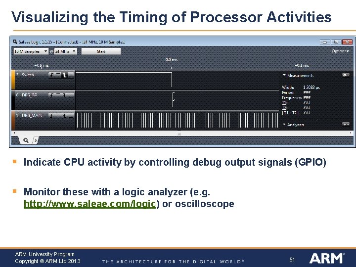 Visualizing the Timing of Processor Activities § Indicate CPU activity by controlling debug output