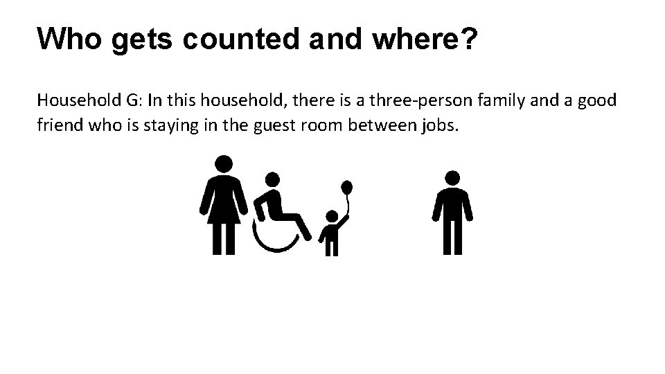 Who gets counted and where? Household G: In this household, there is a three-person