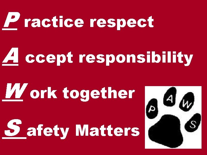 P ractice respect A ccept responsibility W ork together S afety Matters 