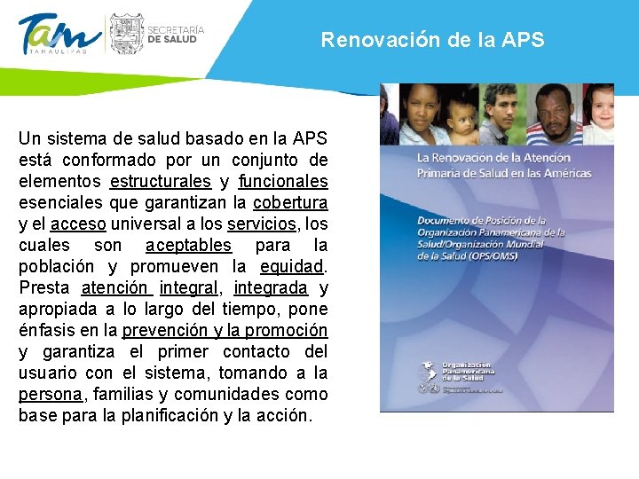 Renovación de la APS Un sistema de salud basado en la APS está conformado