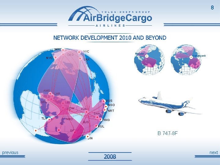 8 HOU ORD NYC AMS FRA MIL YYC Moscow LHR UUS NGO LED MOW