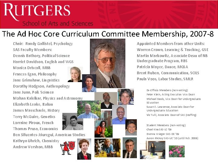 Optional Presentation Title The Ad Hoc Core Curriculum Committee Membership, 2007 -8 Chair: Randy