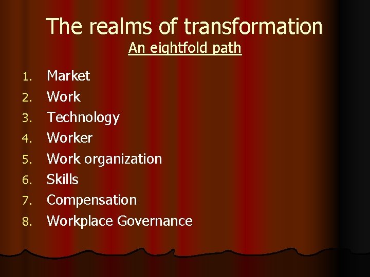 The realms of transformation An eightfold path 1. 2. 3. 4. 5. 6. 7.