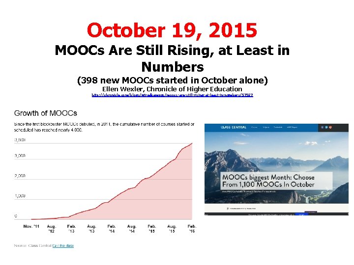 October 19, 2015 MOOCs Are Still Rising, at Least in Numbers (398 new MOOCs October 19, 2015 MOOCs Are Still Rising, at Least in Numbers (398 new MOOCs
